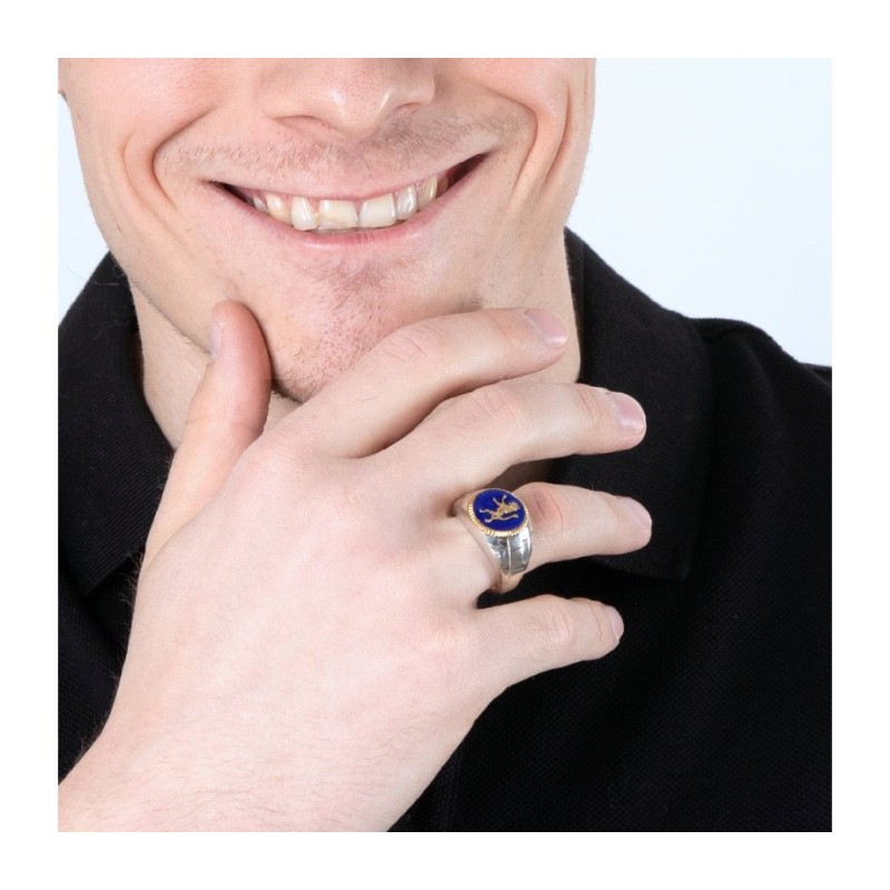 טבעת גבר מצופה כסף סטרלינג ומצופה זהב עם אריה ... | טבעות יהודיות